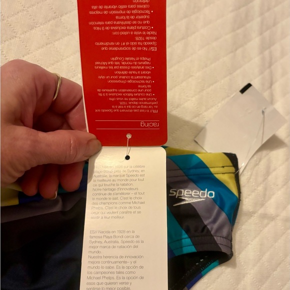 Speedo Men's Geometric Blue and Yellow Swim TRUNKS ONLY - Picture 15 of 16